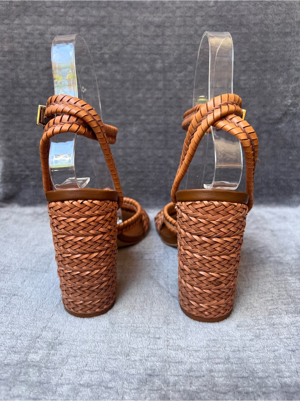 Steve Madden Malou Heels Sz 6.5 M Cognac Braided Block Heel Sandals Vegan - Picture 4 of 15